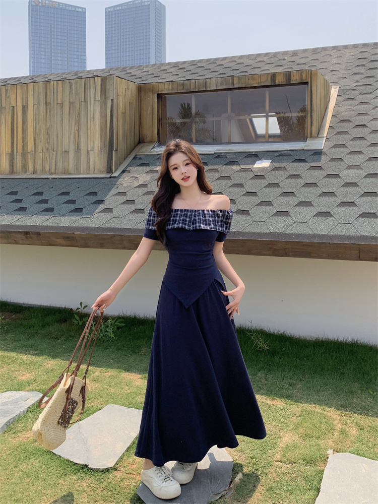 2025 Summer French Style Two-Piece Skirt Set for Women Slim Fit Navy
