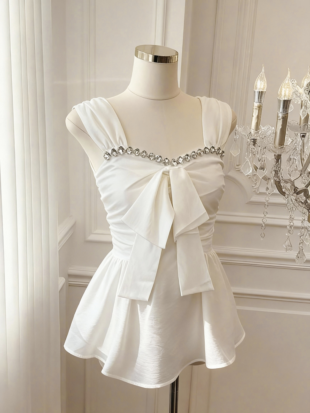 2026 Summer Sleeveless Chiffon Top with Rhinestones - Square Neck Slim Fit Women's Blouse - Image 3