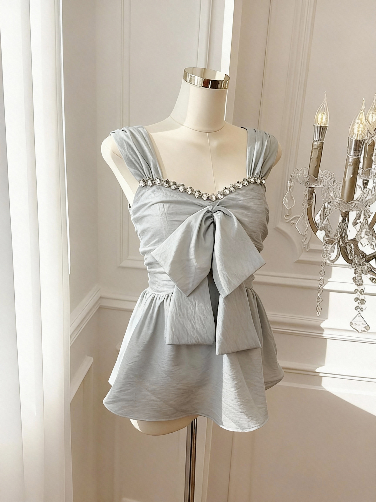 2026 Summer Sleeveless Chiffon Top with Rhinestones - Square Neck Slim Fit Women's Blouse - Image 4