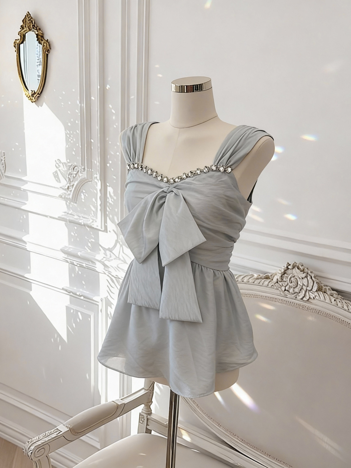 2026 Summer Sleeveless Chiffon Top with Rhinestones - Square Neck Slim Fit Women's Blouse - Image 2