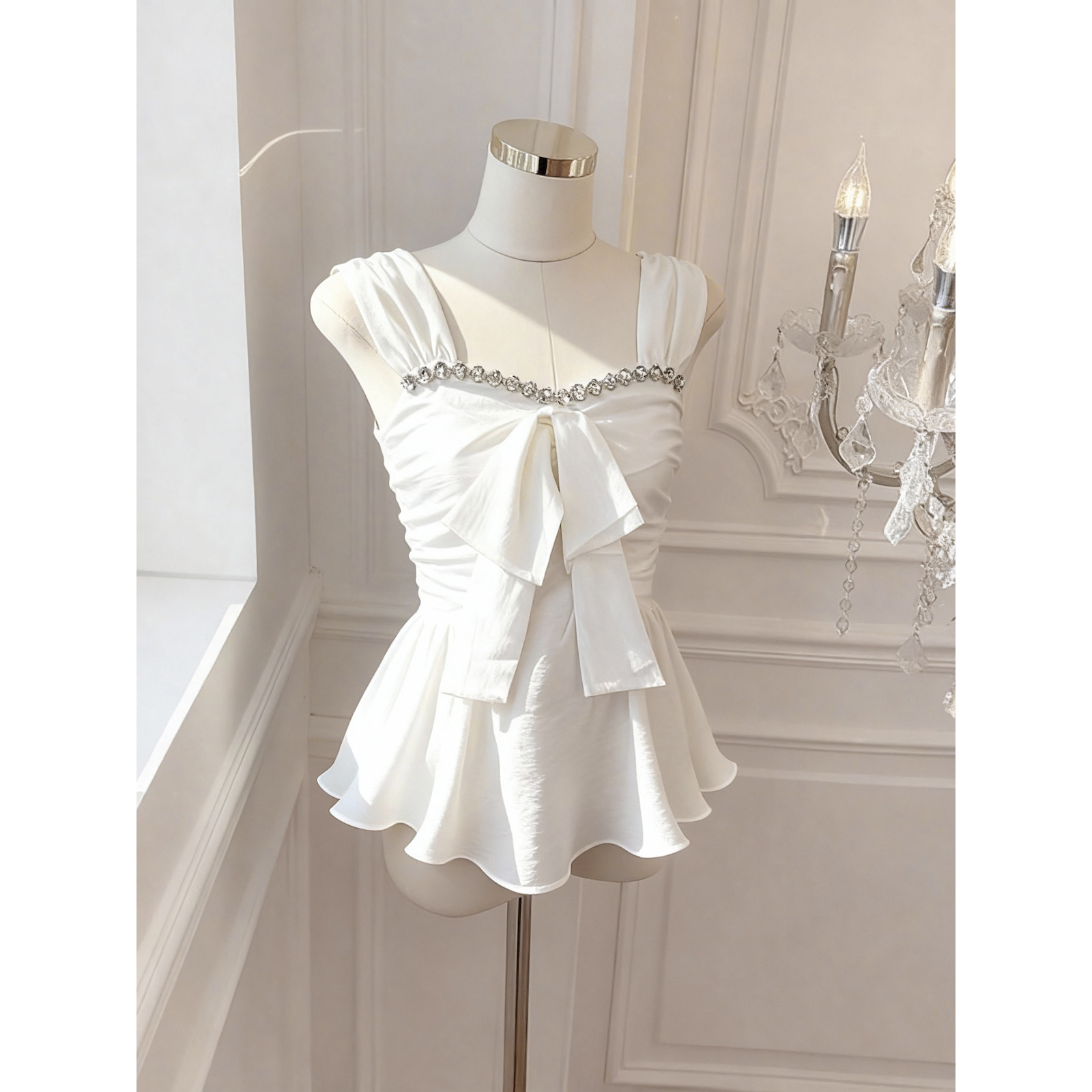 2026 Summer Sleeveless Chiffon Top with Rhinestones - Square Neck Slim Fit Women's Blouse - Image 5