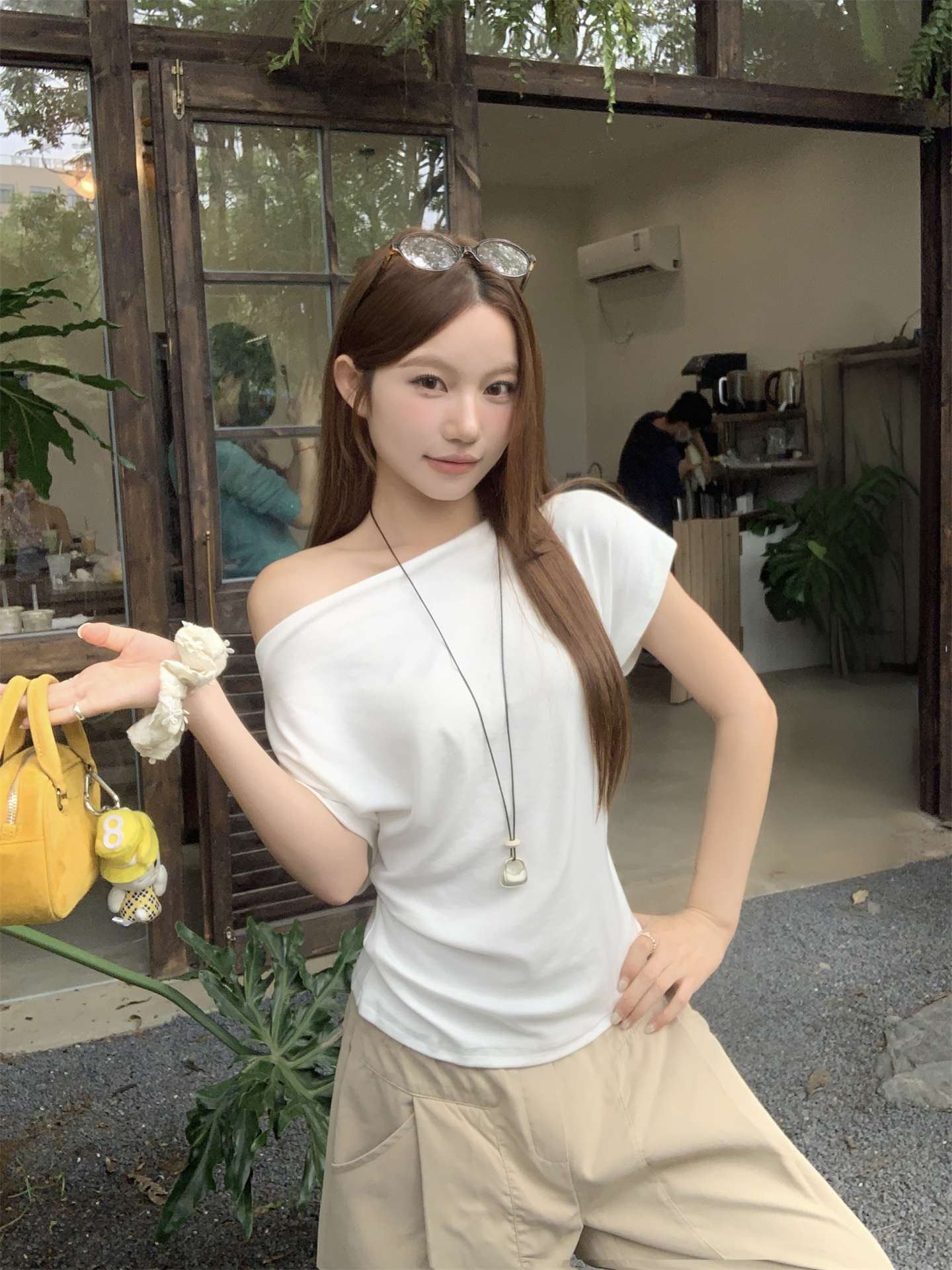 Women's Sweet Off-Shoulder Drawstring Crop Top - Solid Color Short Sleeve