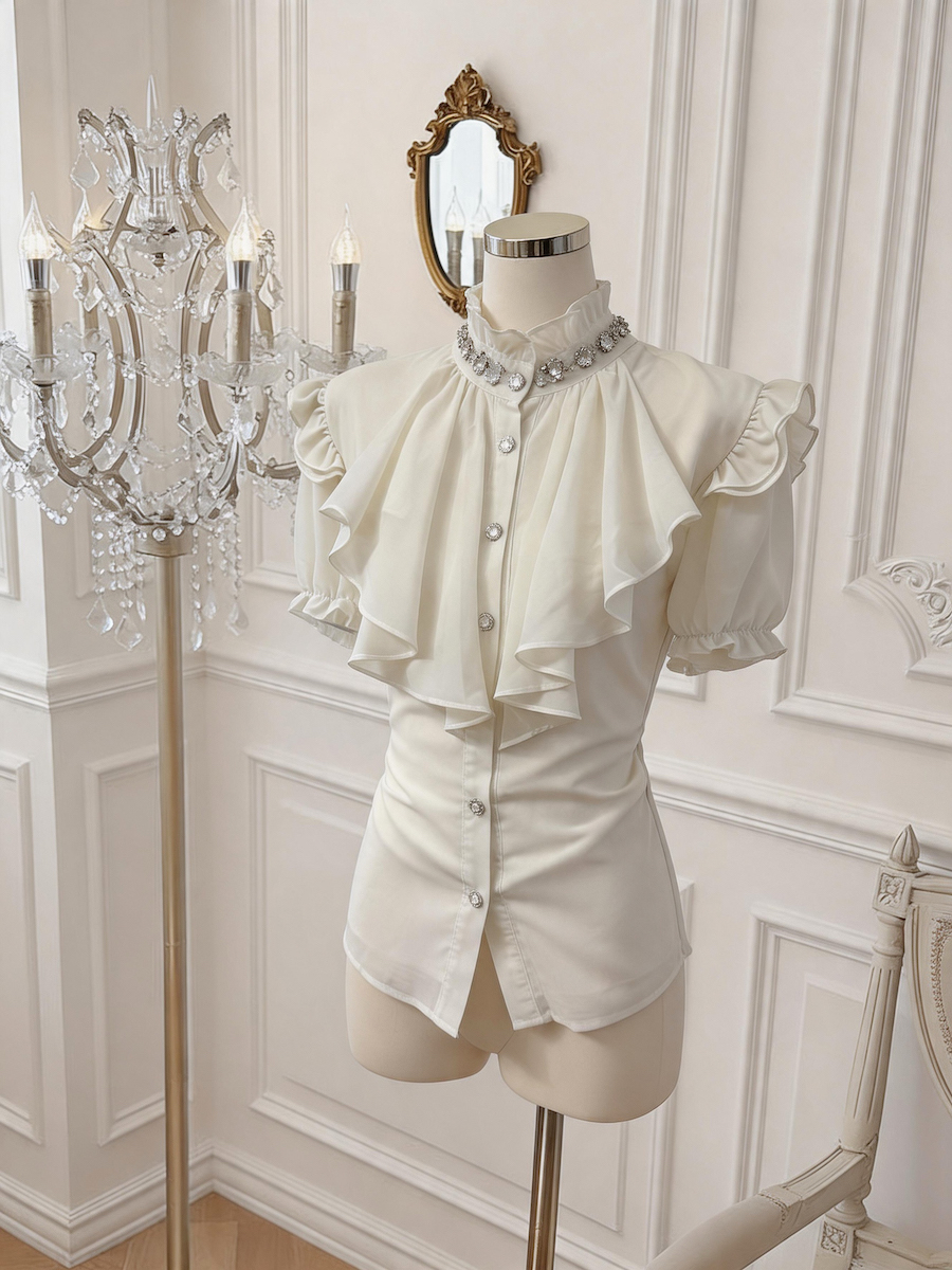 French Vintage Beaded Chiffon Blouse for Women - Style 77a17a